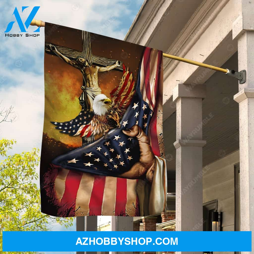 Amazing eagle drawing, Cross symbol, US flag - Jesus Flag