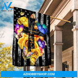 Amazing flower vase, Yellow rose, Black cross, Faith - Jesus Flag