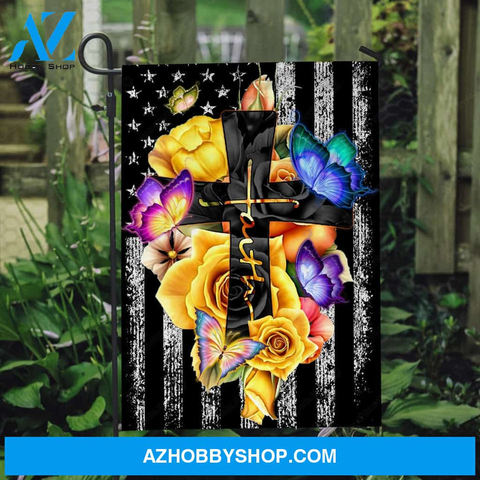 Amazing flower vase, Yellow rose, Black cross, Faith - Jesus Flag