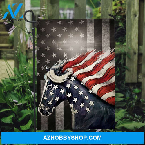 Amazing horse, US pattern, US flag, Black background - Jesus Flag