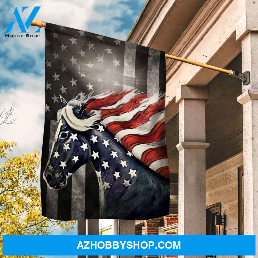 Amazing horse, US pattern, US flag, Black background - Jesus Flag