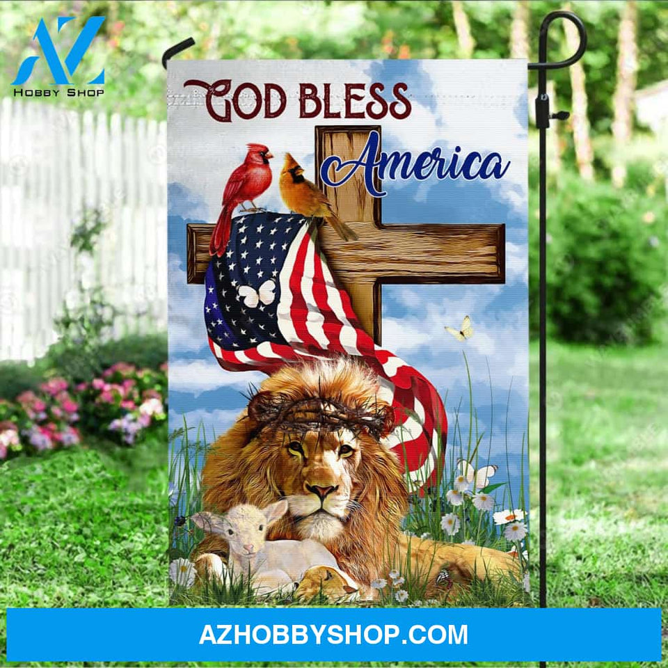Amazing lion, Big cross, Cardinal drawing, US flag, God bless America - Jesus Flag