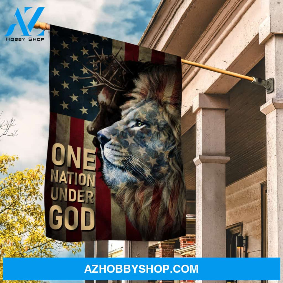 Amazing lion, Stunning Jesus painting, Old US flag, One nation under God - Jesus Flag