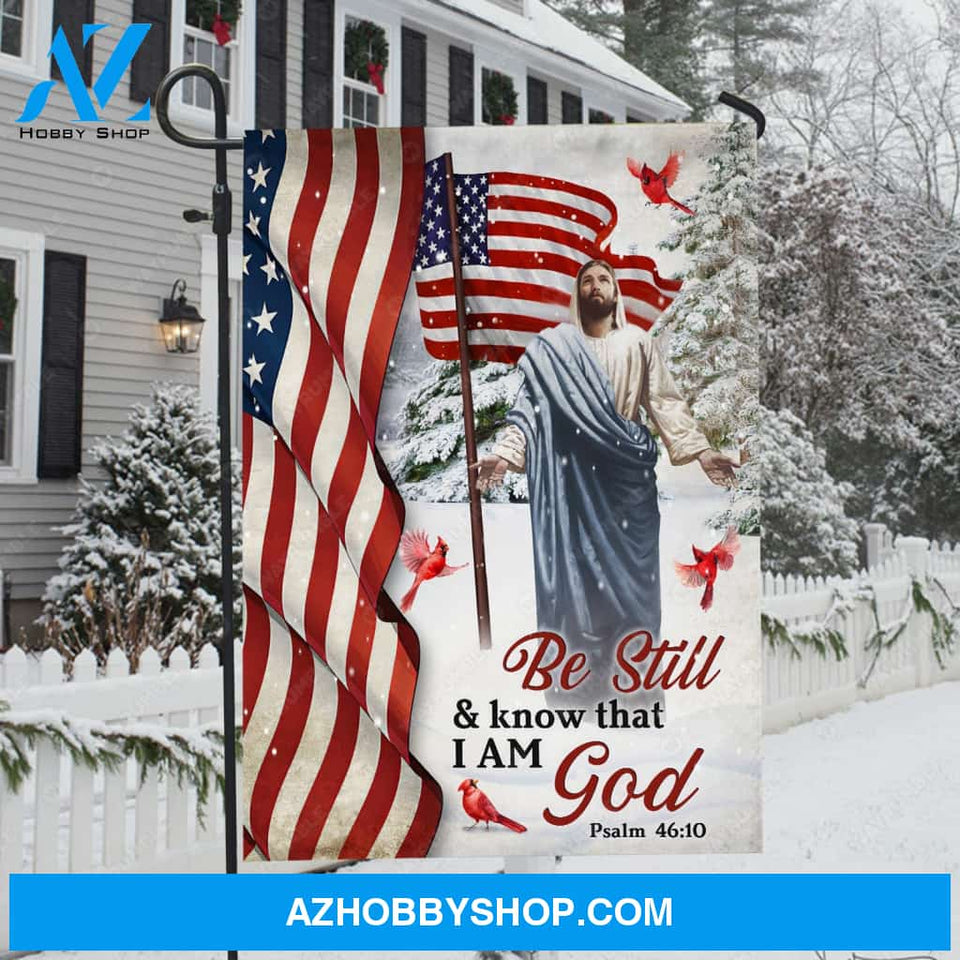 Amazing winter flag, Beautiful Jesus painting, US flag, Be still and know that I am God - Jesus Flag