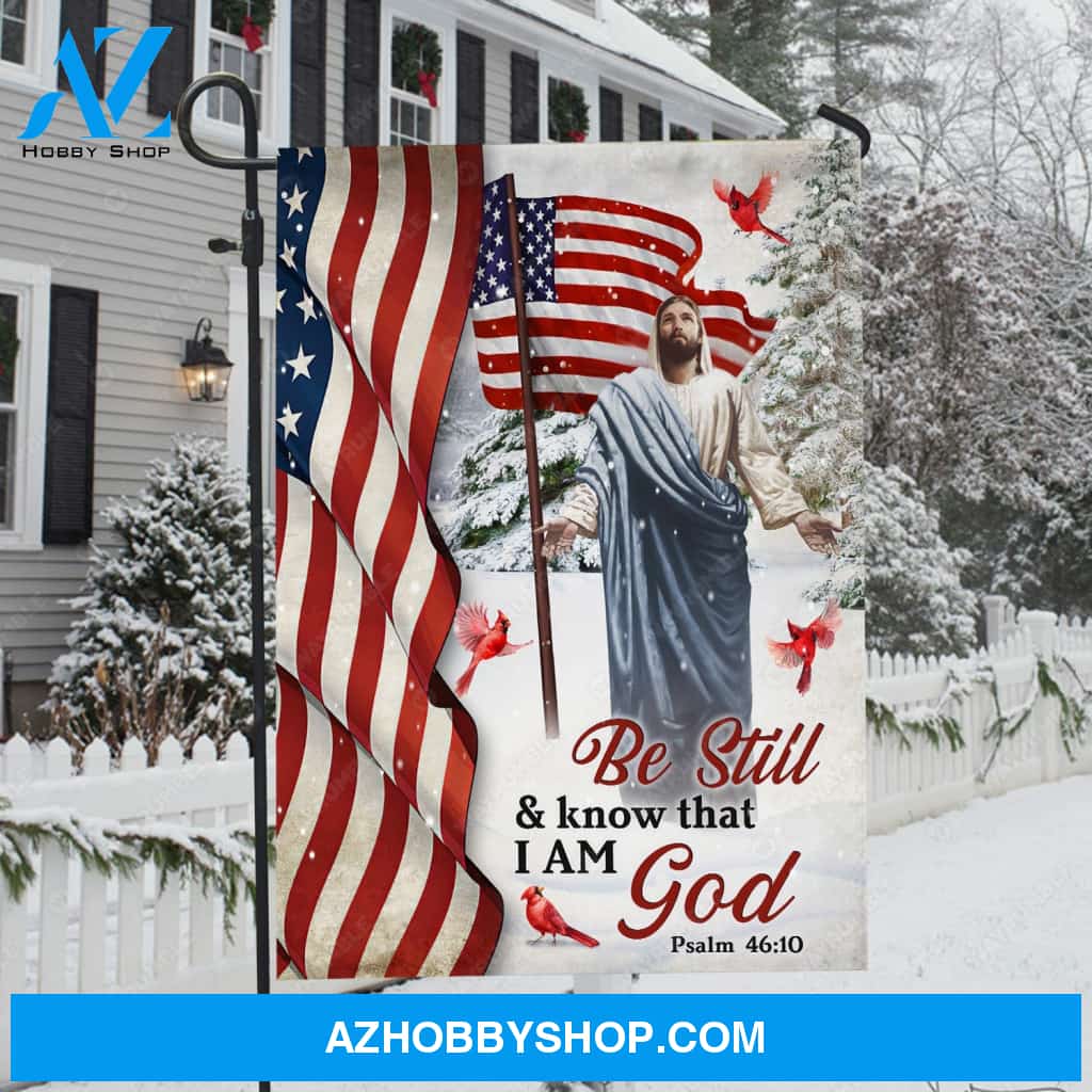 Amazing winter flag, Beautiful Jesus painting, US flag, Be still and know that I am God - Jesus Flag