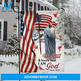 Amazing winter flag, Beautiful Jesus painting, US flag, Be still and know that I am God - Jesus Flag