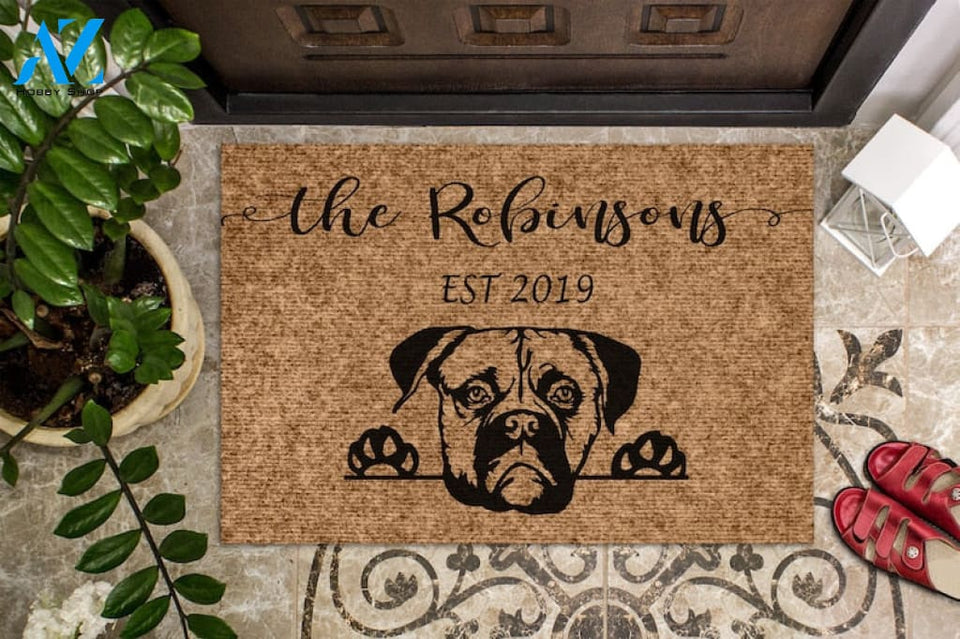 American Bulldog Personalized Custom Doormat Dog Welcome Mat Housewarming Gift Last Name Door mat