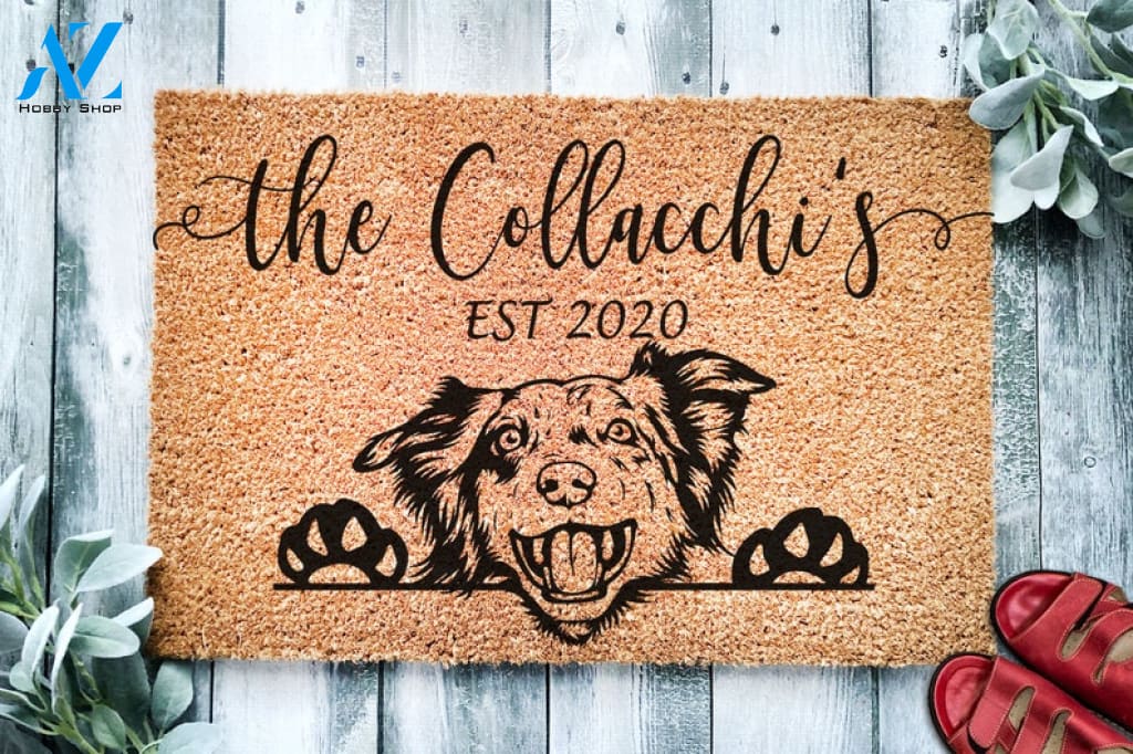 American Eskimo Personalized Custom Doormat Cloud Spitz Dog Eskie Welcome Mat Housewarming Gift Last Name Door mat