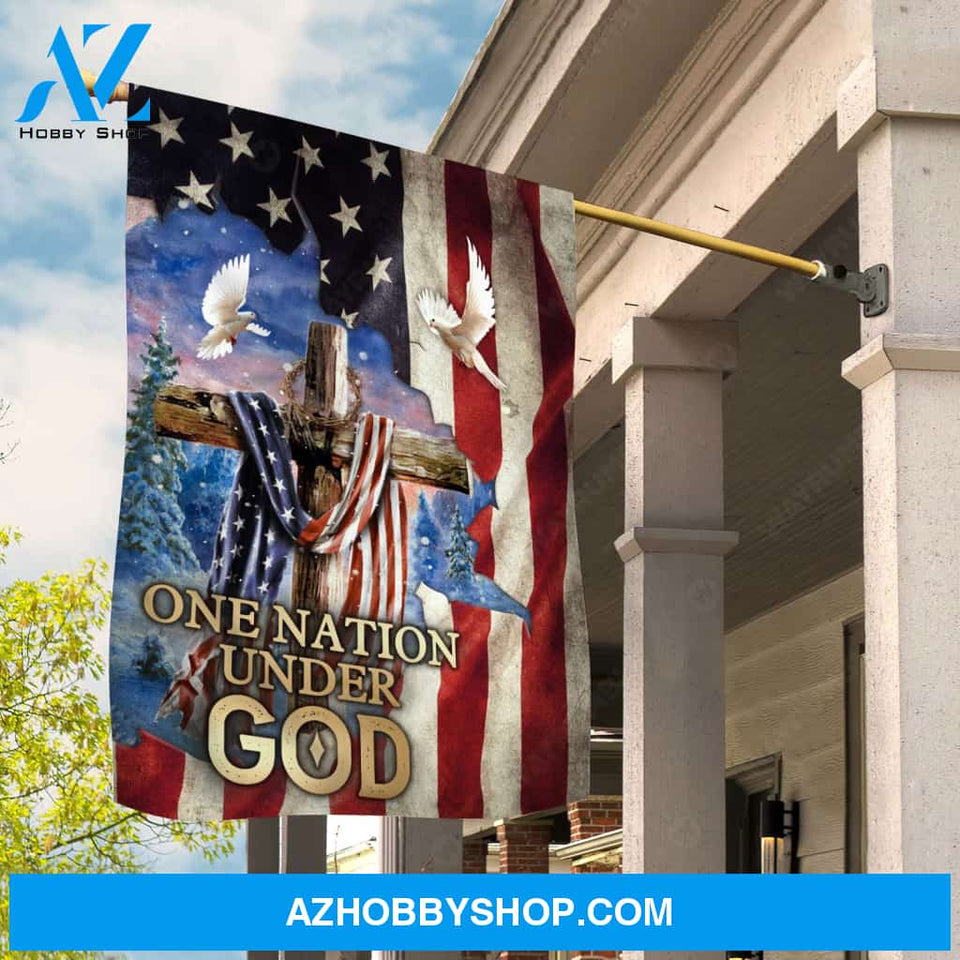 American flag, Holy spirit dove, Wooden cross, One nation under God - Jesus Flag