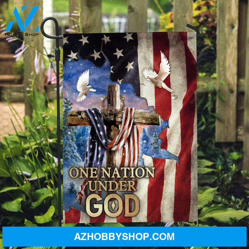 American flag, Holy spirit dove, Wooden cross, One nation under God - Jesus Flag
