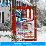 American flag, Jesus painting, Christmas decoration, We wish you Ameri Christmas - Jesus Flag