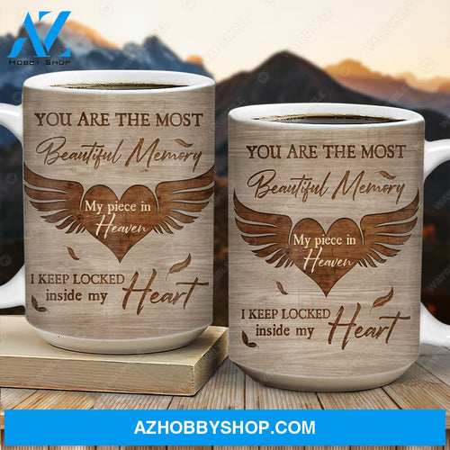 Angel wings painting, Wooden heart, You are the most beautiful memory - Heaven AOP Mug