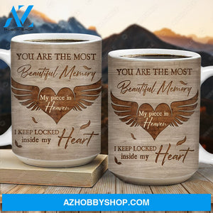 Angel wings painting, Wooden heart, You are the most beautiful memory - Heaven AOP Mug