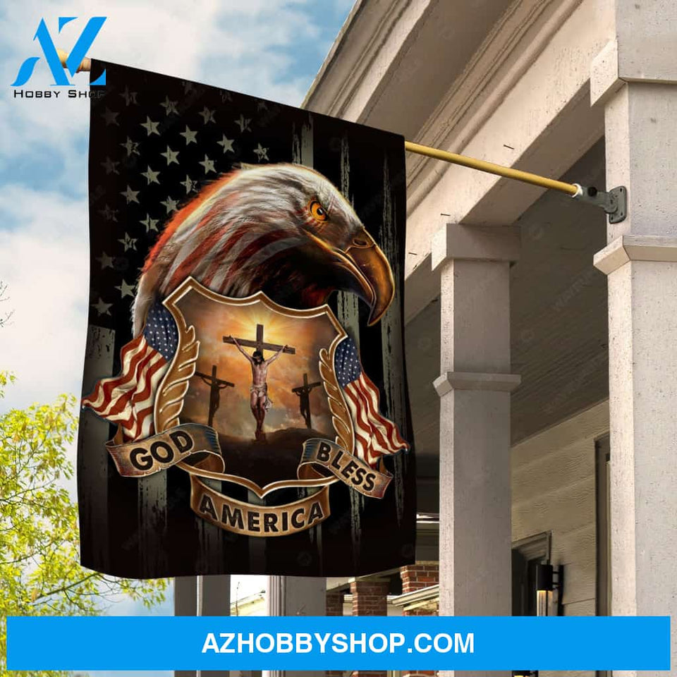 Angry eagle, US flag painting, Jesus on the cross, God bless America - Jesus Flag