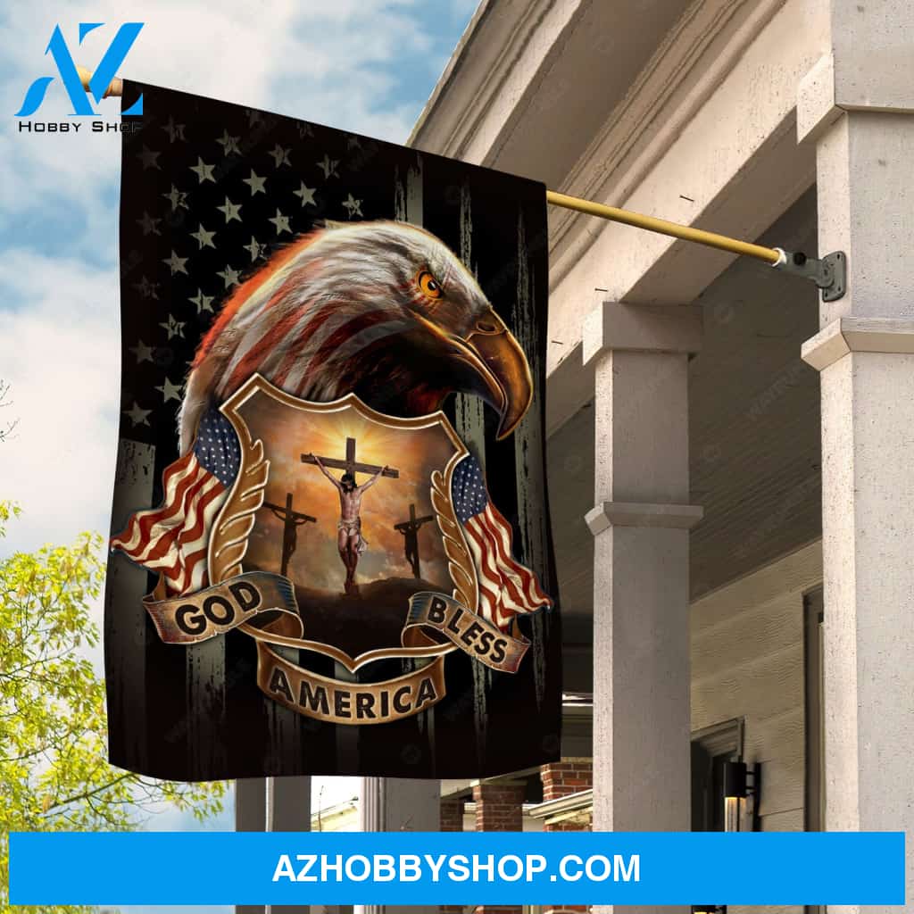 Angry eagle, US flag painting, Jesus on the cross, God bless America - Jesus Flag