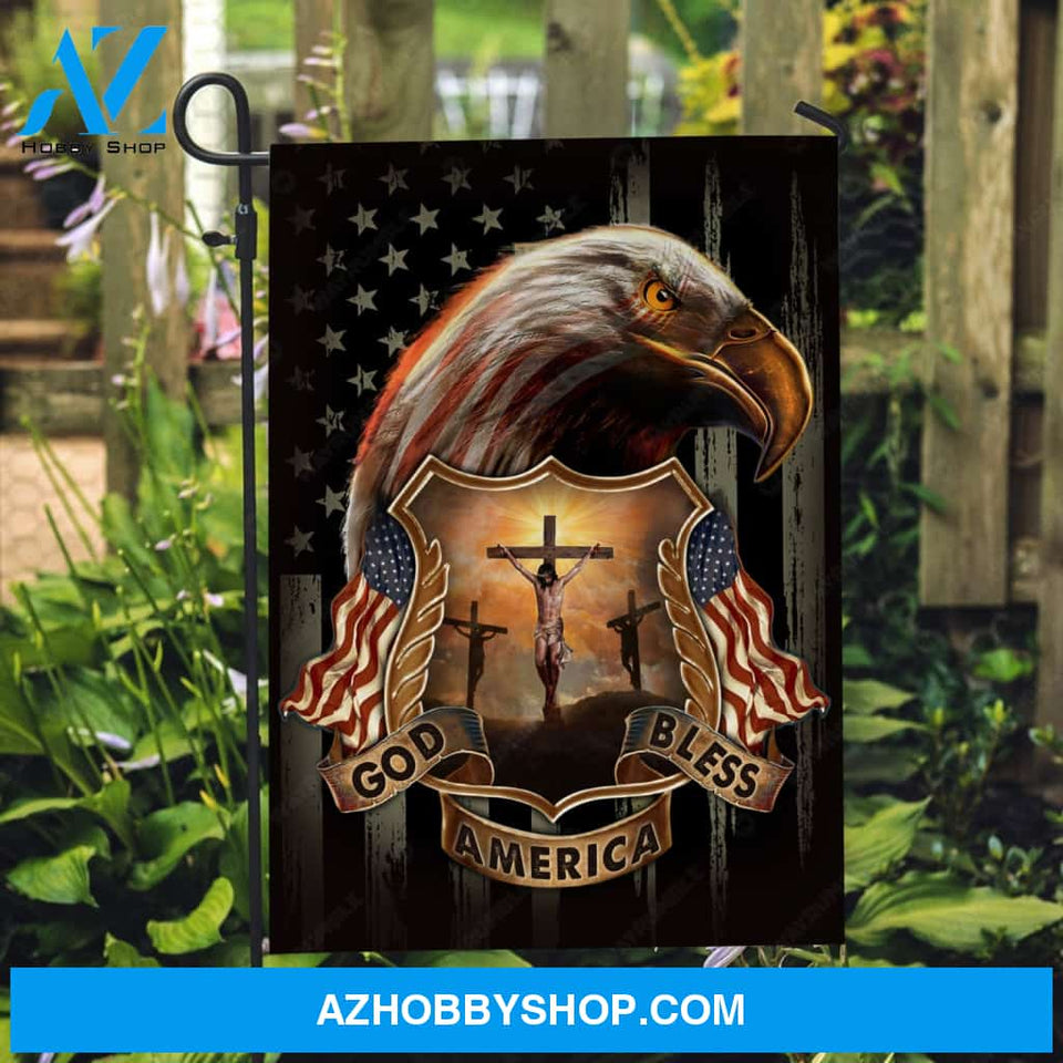 Angry eagle, US flag painting, Jesus on the cross, God bless America - Jesus Flag