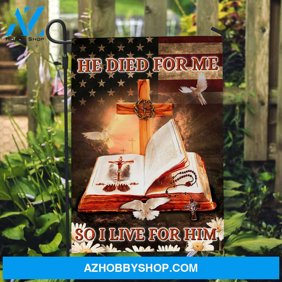 Antique bible, Cross symbol, Pretty dove, He died for me, So I live for him - Jesus Flag