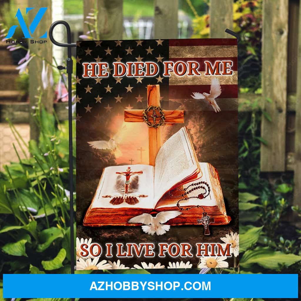 Antique bible, Cross symbol, Pretty dove, He died for me, So I live for him - Jesus Flag