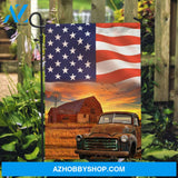 Antique ladybug car, Rice field, Big US flag, Old barn - Jesus Flag