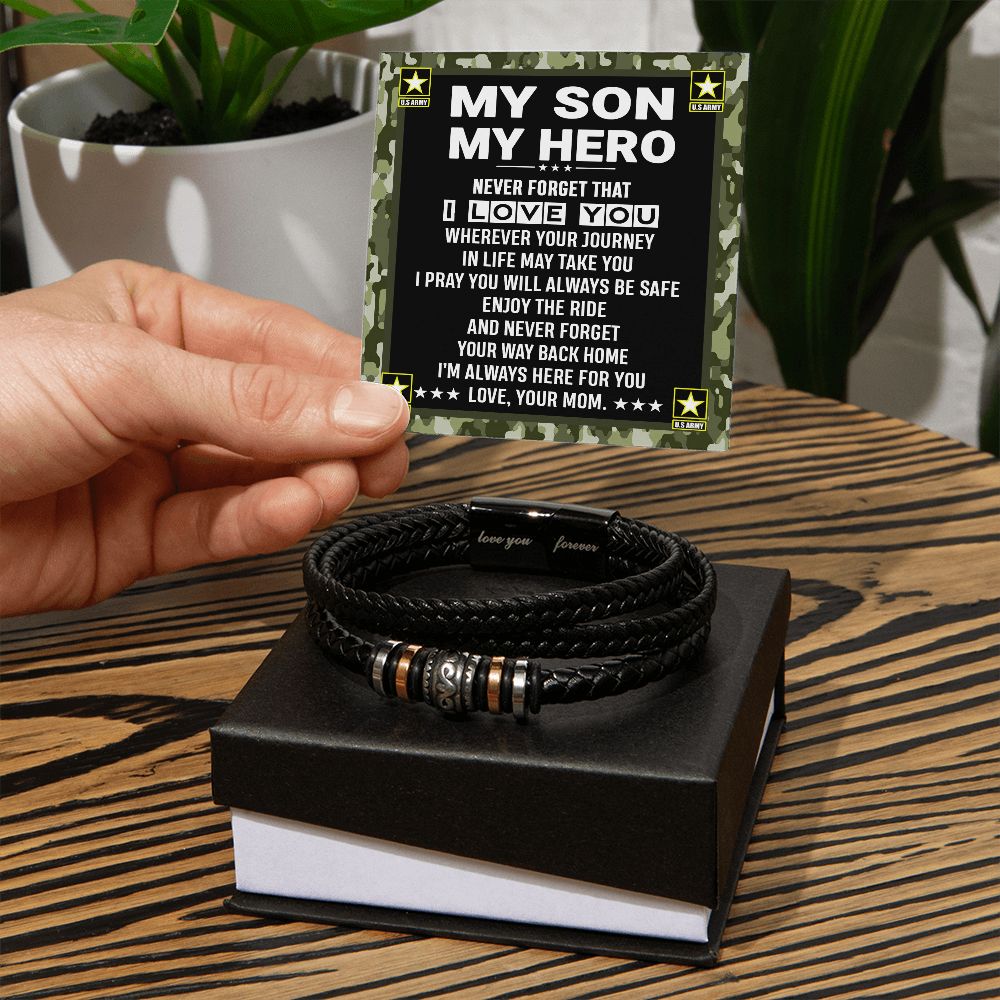 My Son My Hero From Mom Leather Bracelet - Gift Army Son From Mom