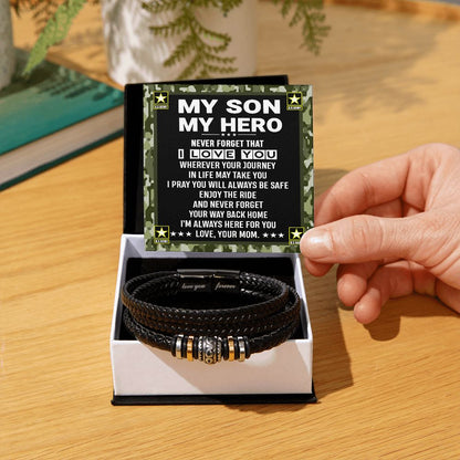 My Son My Hero From Mom Leather Bracelet - Gift Army Son From Mom