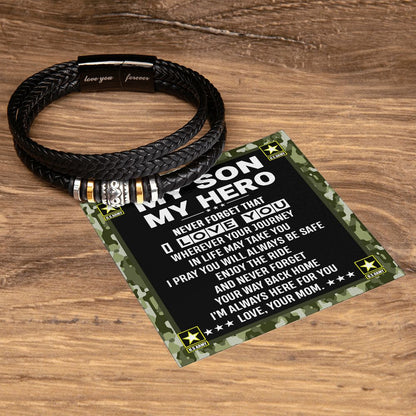 My Son My Hero From Mom Leather Bracelet - Gift Army Son From Mom