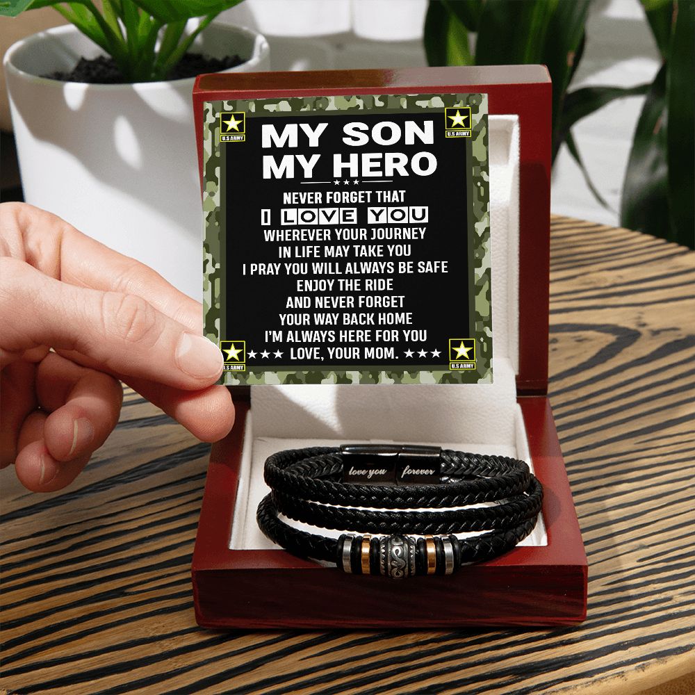 My Son My Hero From Mom Leather Bracelet - Gift Army Son From Mom