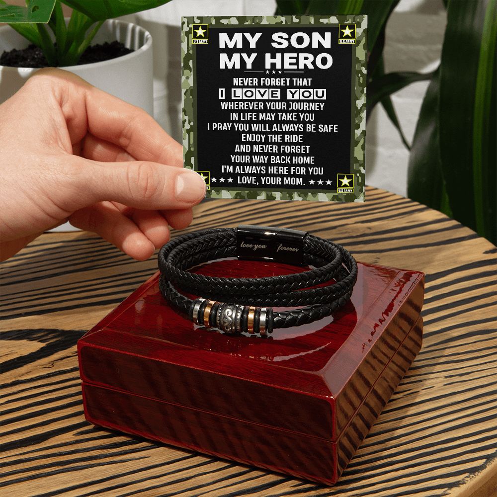 My Son My Hero From Mom Leather Bracelet - Gift Army Son From Mom