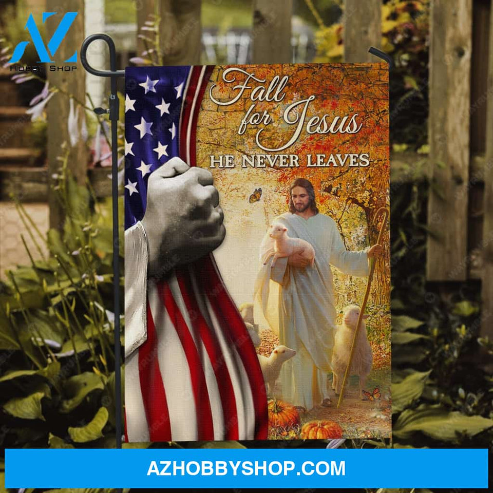 Autumn, Jesus and Lamb, Fall for Jesus, He never leaves - Jesus Flag