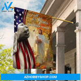 Autumn, Jesus and Lamb, Fall for Jesus, He never leaves - Jesus Flag