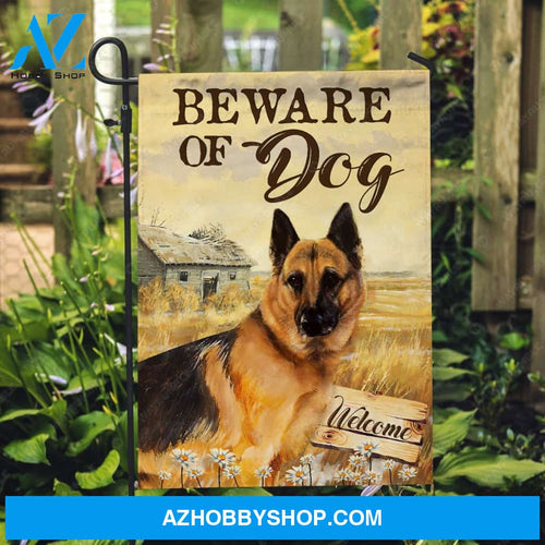 Awesome German shepherd, Rice field, Daisy, Beware of dog - German shepherd Flag