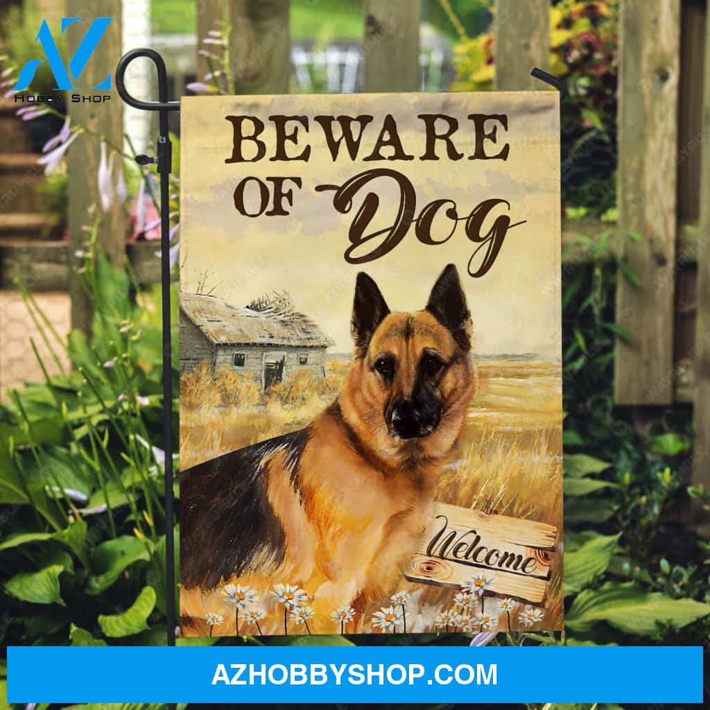 Awesome German shepherd, Rice field, Daisy, Beware of dog - German shepherd Flag