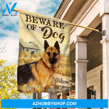 Awesome German shepherd, Rice field, Daisy, Beware of dog - German shepherd Flag