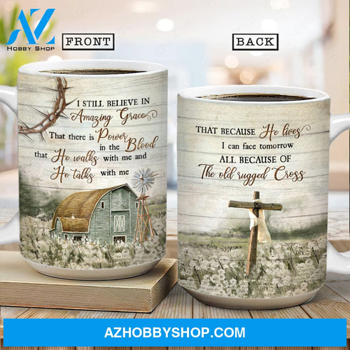 Barn painting, Flower field painting, I still believe in Amazing Grace - Jesus AOP Mug