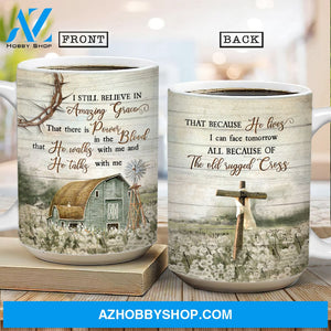 Barn painting, Flower field painting, I still believe in Amazing Grace - Jesus AOP Mug