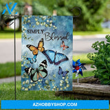 Beautiful butterflies, Green leave, Blue background, Simply blessed - Jesus Flag