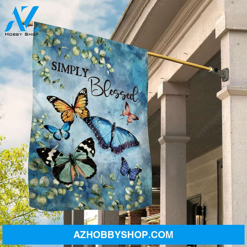 Beautiful butterflies, Green leave, Blue background, Simply blessed - Jesus Flag