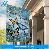 Beautiful butterflies, Green leave, Blue background, Simply blessed - Jesus Flag