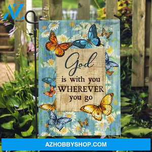 Beautiful butterfly, White daisy, God is with you wherever you go - Jesus Flag