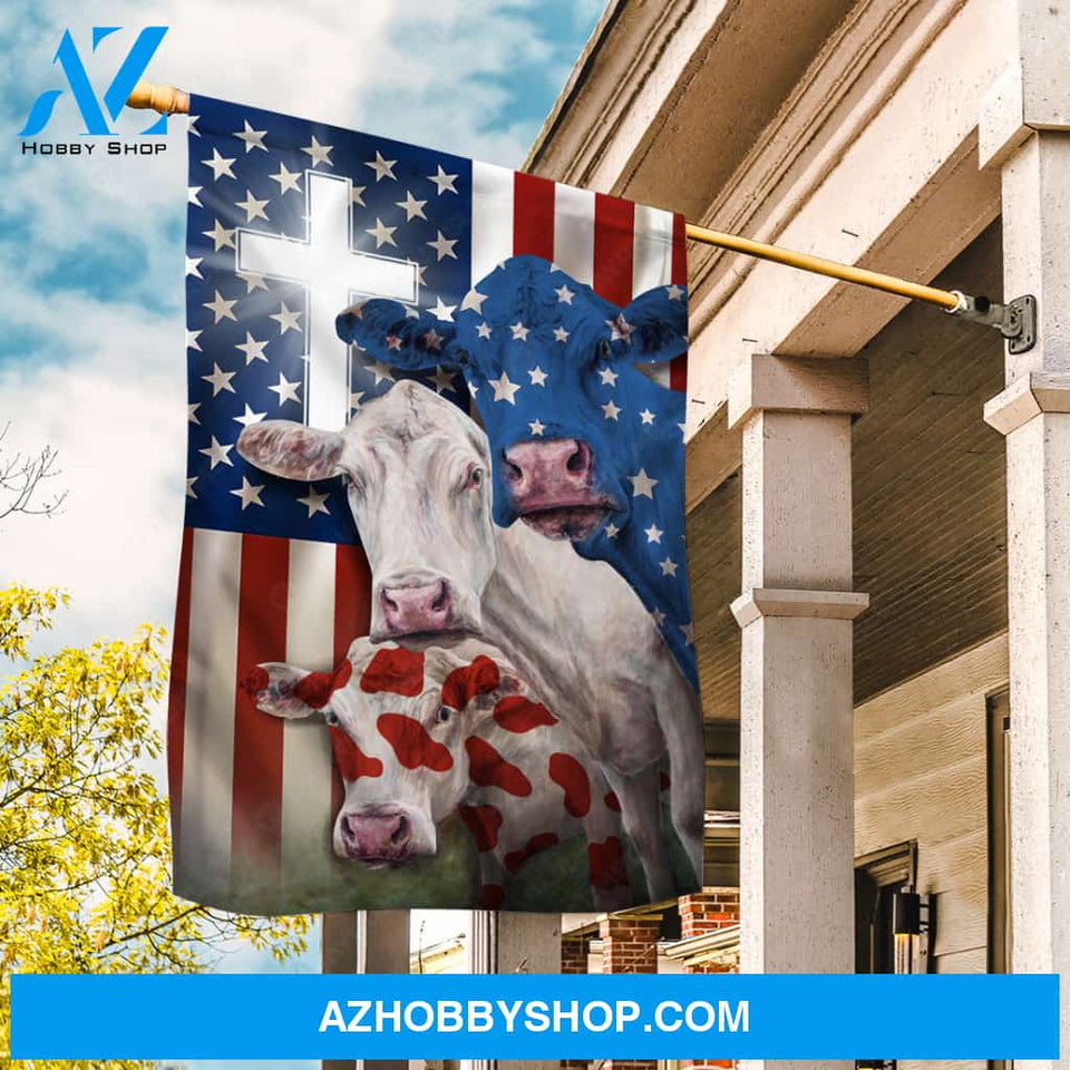 Beautiful cow painting, White cross, Amazing US flag - Cow Flag