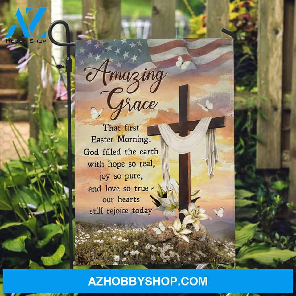 Beautiful cross, Lily flower, Pretty sunset, US flag, Amazing grace - Jesus Flag