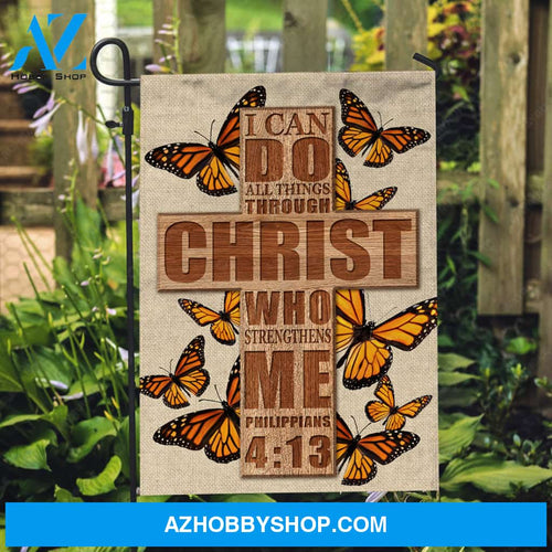 Beautiful cross, Orange butterfly, I can do all things through Christ who strengthens me - Jesus Flag