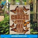 Beautiful cross, Orange butterfly, I can do all things through Christ who strengthens me - Jesus Flag