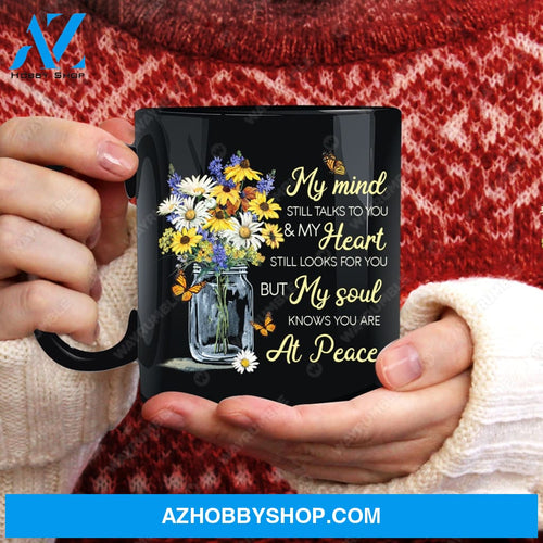 Beautiful daisy, Violet flower, Butterfly drawing, My heart still looks for you - Heaven Black Mug