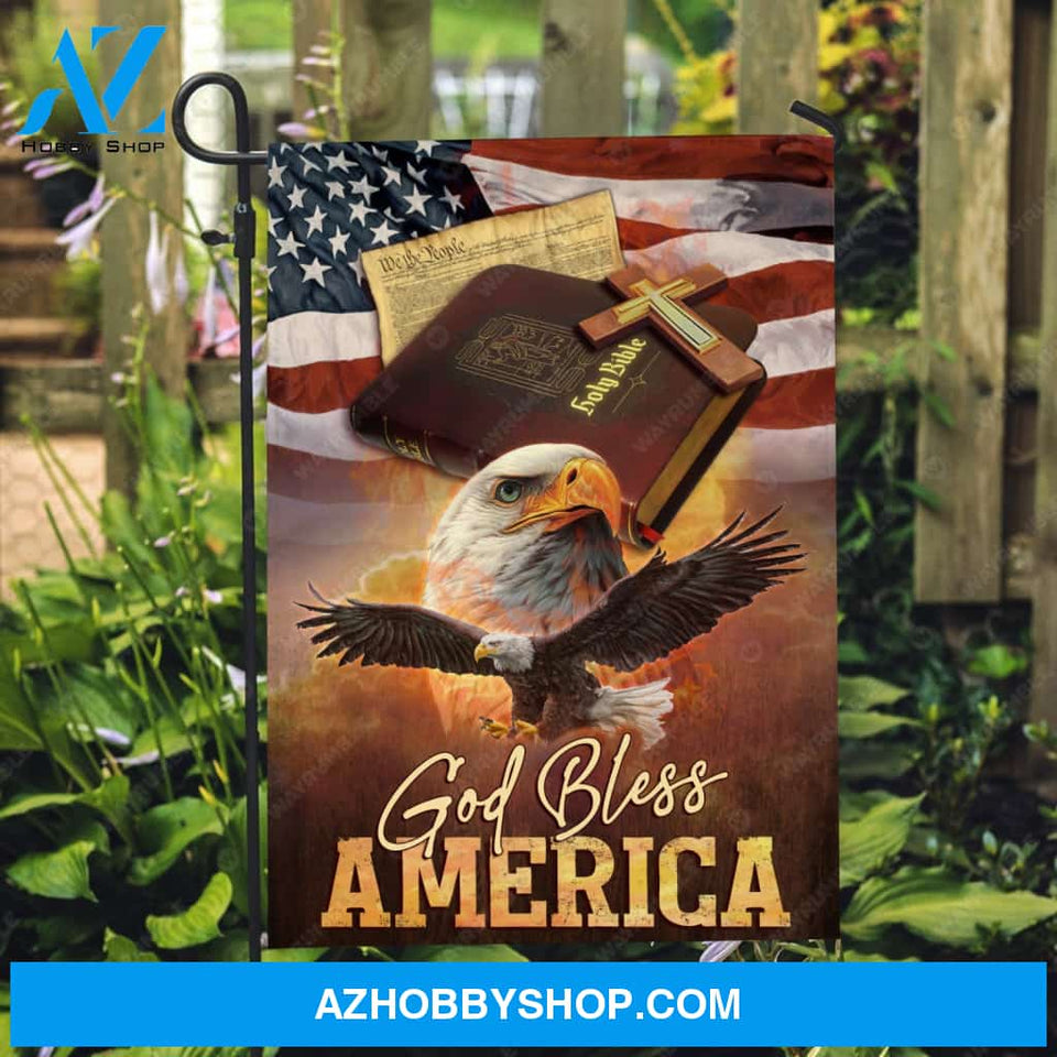 Beautiful eagle, Vintage bible, Cross, US flag painting, God bless America - Jesus Flag