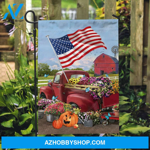 Beautiful flower garden, Pumpkin painting, US flag, Vintage ladybug car - Jesus Flag