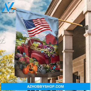 Beautiful flower garden, Pumpkin painting, US flag, Vintage ladybug car - Jesus Flag