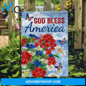 Beautiful flower vase, Blue sky, Pretty butterfly, God bless America - Jesus Flag