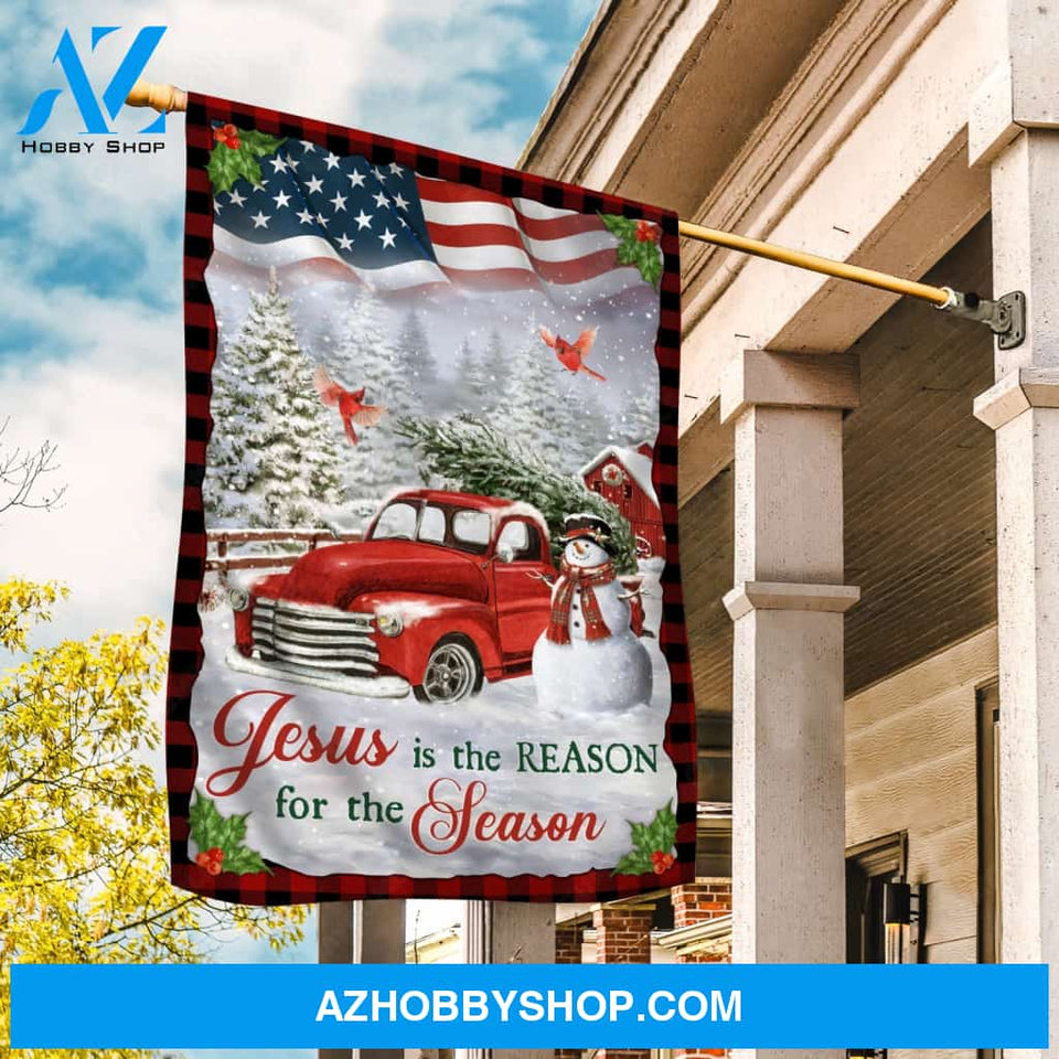 Beautiful ladybug car, Little snowman, Red cardinal, Jesus is the reason for the season - Jesus Flag