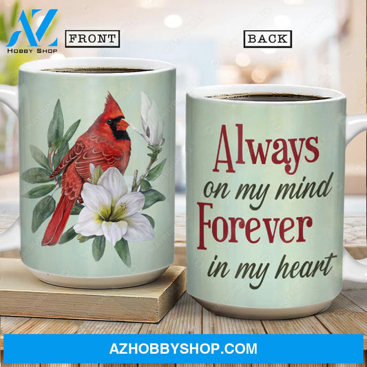 Beautiful lily flower, Watercolor cardinal, Always on my mind, Forever in my heart - Heaven AOP Mug